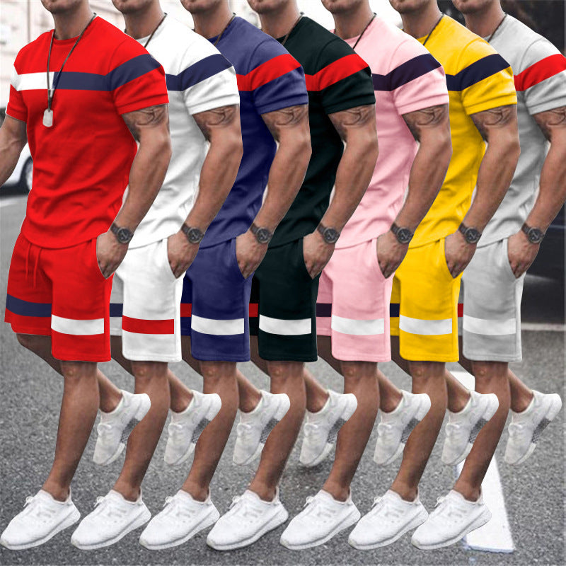 Men's Athletic Leisure Patchwork Short Sleeve Suit