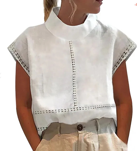 Pullover Solid Color Lace Slim Stand Collar Shirt