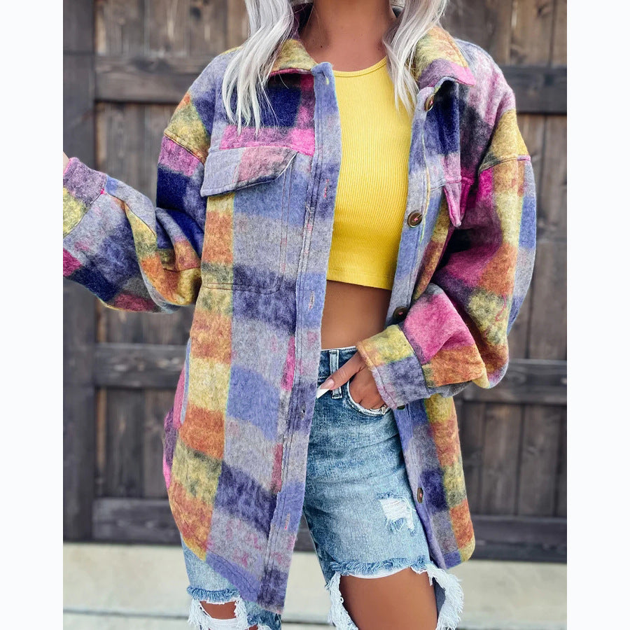Printed Fashion Polo Collar Long-sleeve Coat
