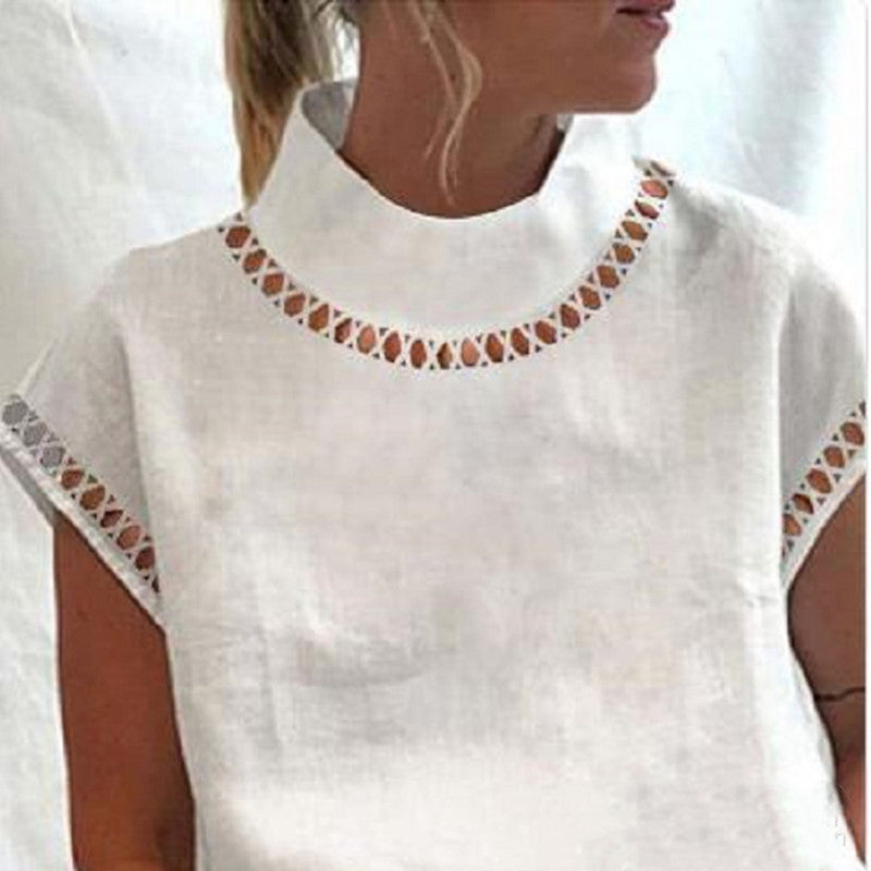 Pullover Solid Color Lace Slim Stand Collar Shirt