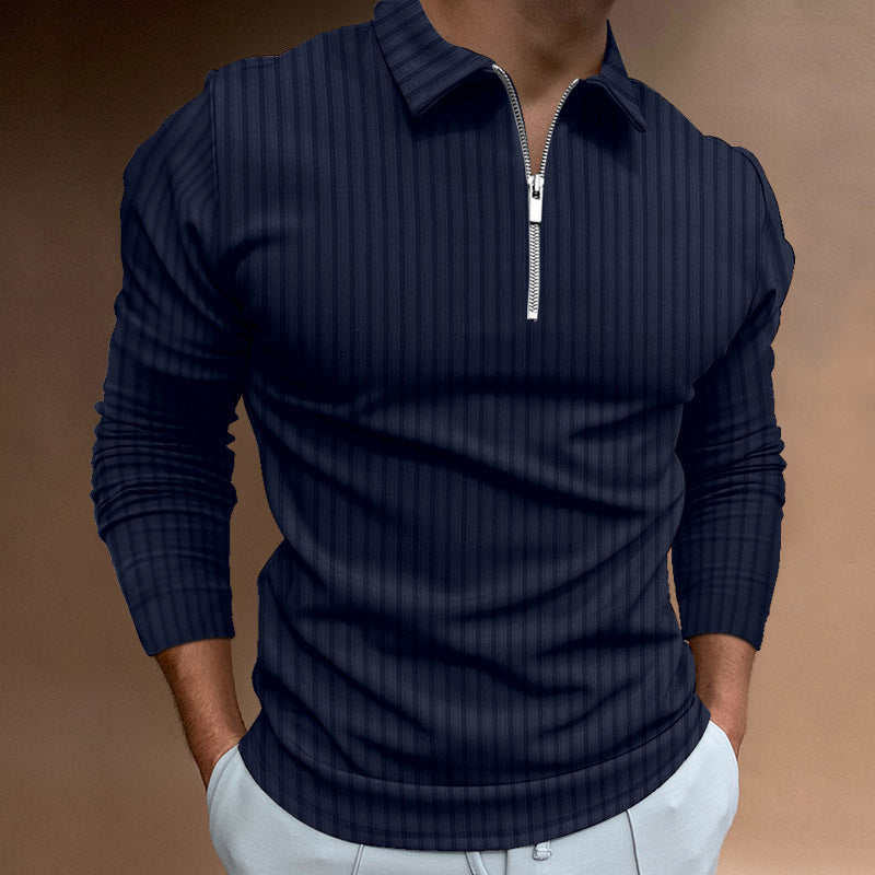 Men's Zipper Striped Long Sleeve Sweater