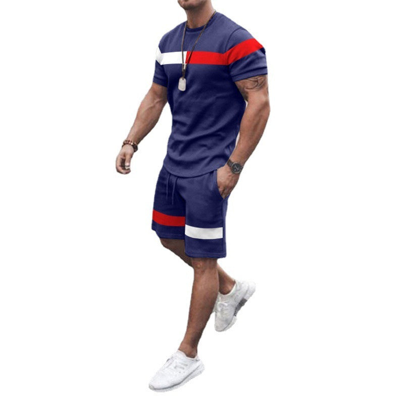 Men's Athletic Leisure Patchwork Short Sleeve Suit