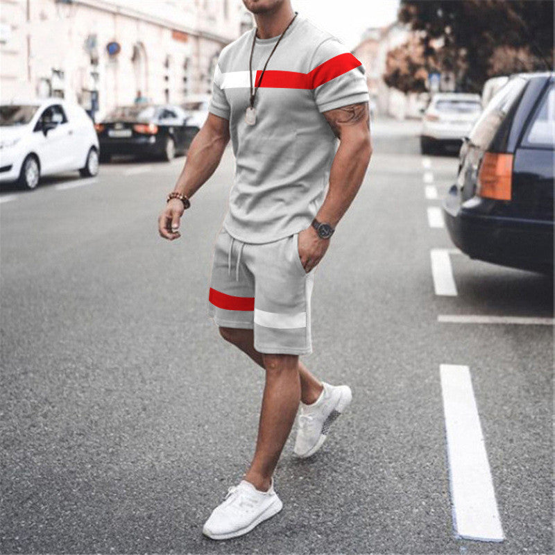 Men's Athletic Leisure Patchwork Short Sleeve Suit