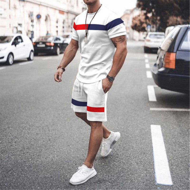 Men's Athletic Leisure Patchwork Short Sleeve Suit