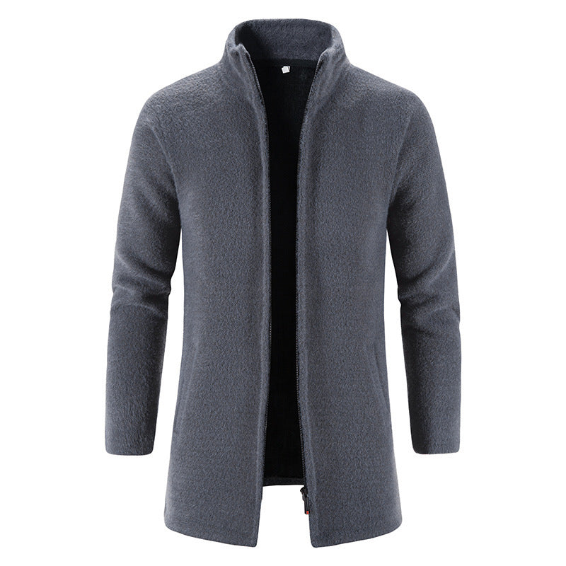 Men's Fleece Lined Padded Warm Keeping Stand Collar Overcoat