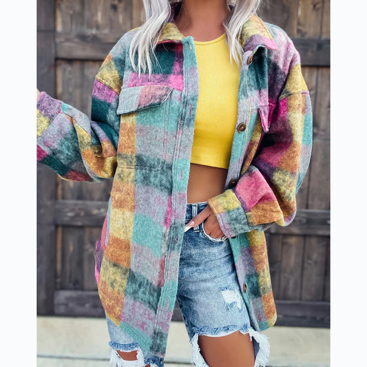 Printed Fashion Polo Collar Long-sleeve Coat
