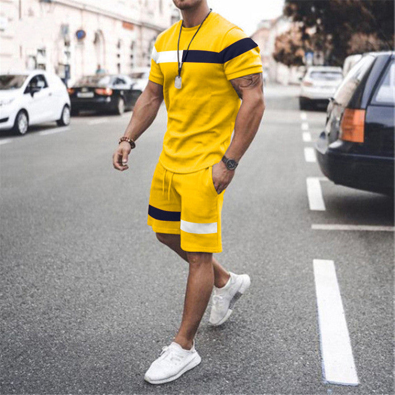 Men's Athletic Leisure Patchwork Short Sleeve Suit