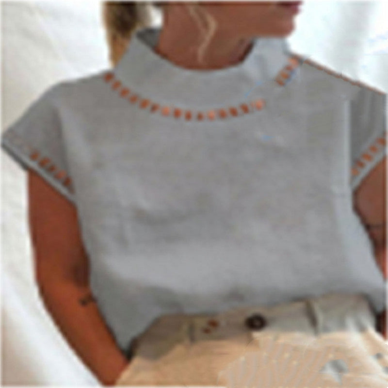 Pullover Solid Color Lace Slim Stand Collar Shirt