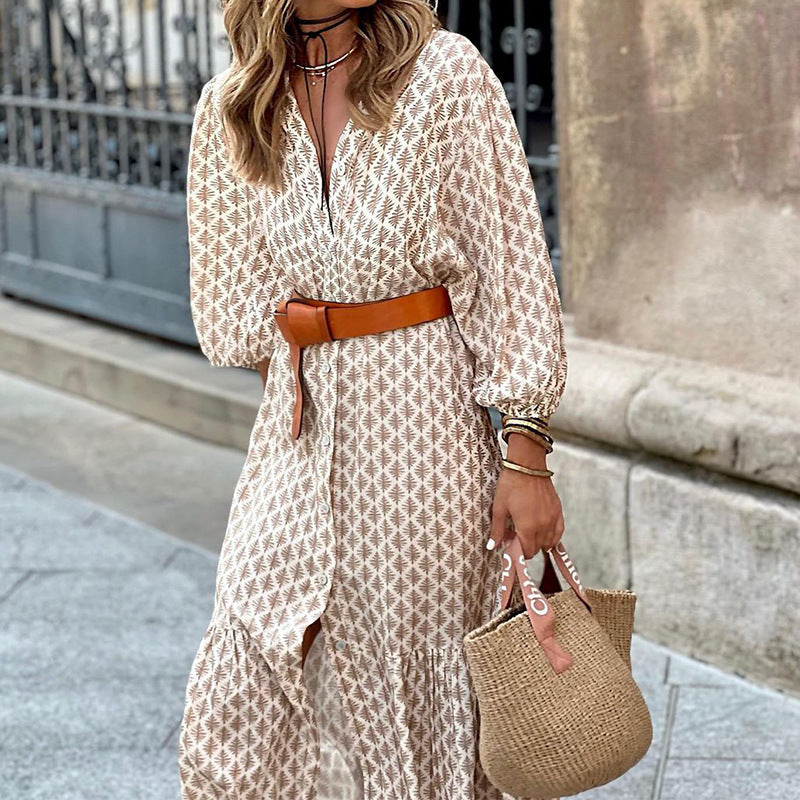 V-neck Puff Sleeve Dress