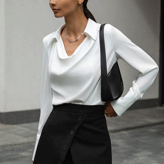 Women's Fashion Long Sleeve Irregular Collar Draped Blouse