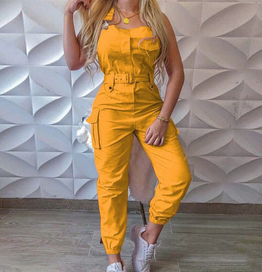 Women's Fashion  Belt Sleeveless Jumpsuit