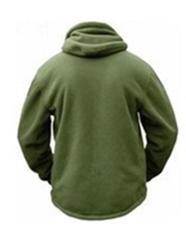 Men's Outdoor Warm Liner Fleece  Cold-Proof  Wind Hood Solid Color Hooded Jacket