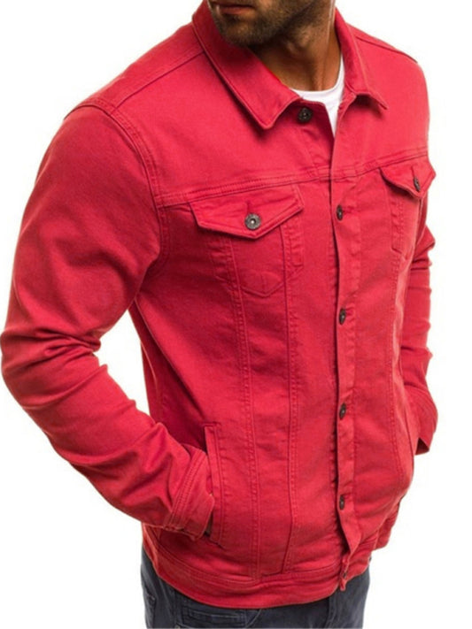 Trendy Fashion Casual Slim Denim  Multi Pocket Button Stand Collar Workwear Jacket