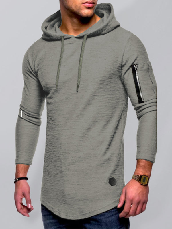 Men's solid color hooded casual long-sleeve shirt