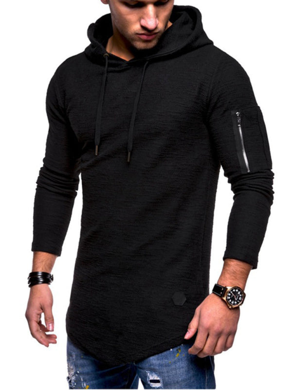 Men's solid color hooded casual long-sleeve shirt