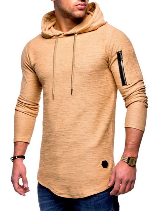 Men's solid color hooded casual long-sleeve shirt