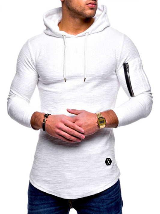 Men's solid color hooded casual long-sleeve shirt