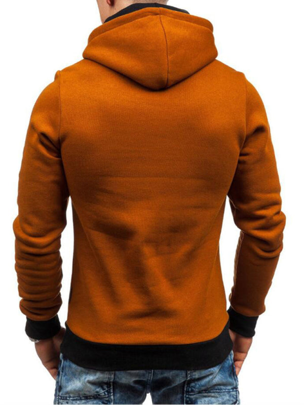 Men's diagonal zipper solid color long-sleeve hoodie