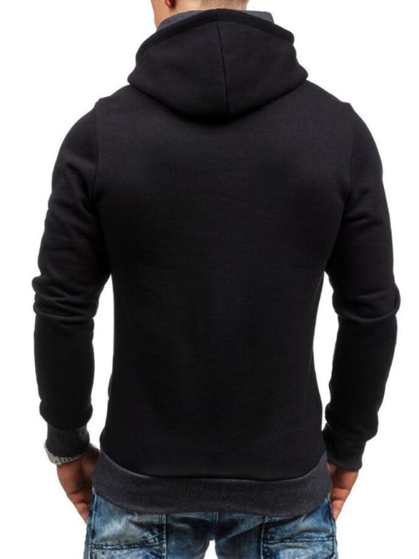 Men's diagonal zipper solid color long-sleeve hoodie