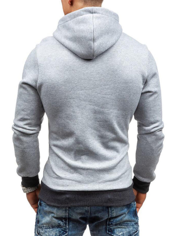 Men's diagonal zipper solid color long-sleeve hoodie
