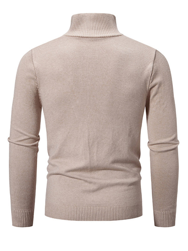 Men's casual solid color half zipper pullover stand collar sweater