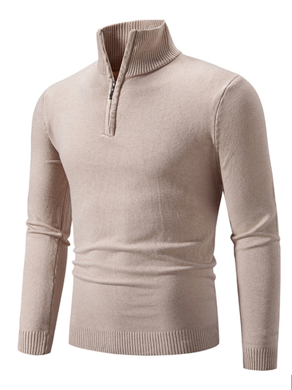 Men's casual solid color half zipper pullover stand collar sweater