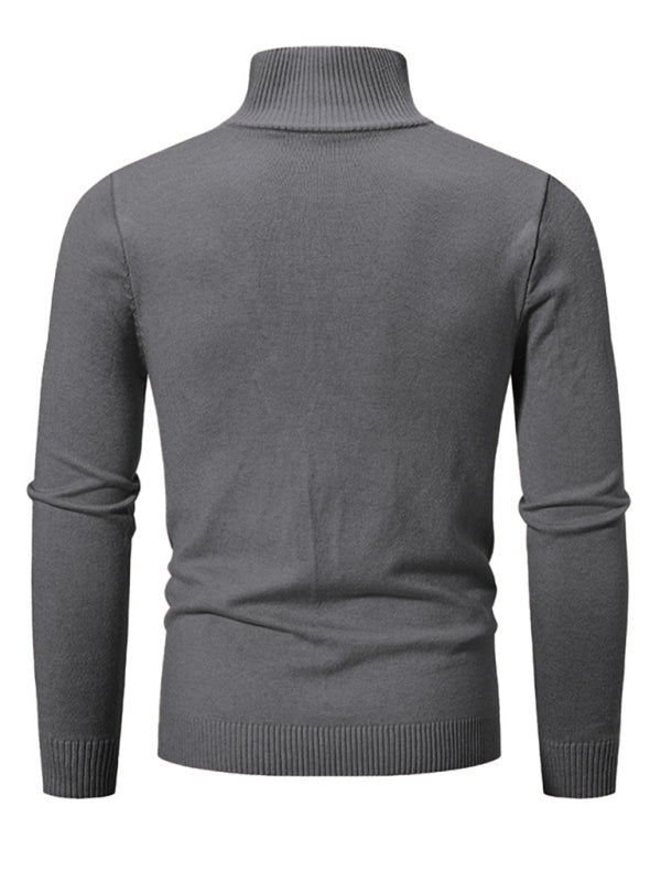 Men's casual solid color half zipper pullover stand collar sweater