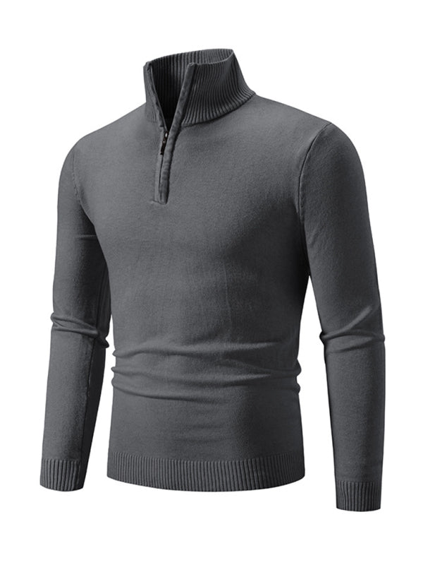 Men's casual solid color half zipper pullover stand collar sweater