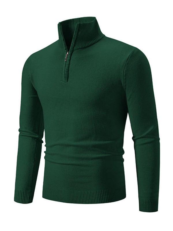 Men's casual solid color half zipper pullover stand collar sweater
