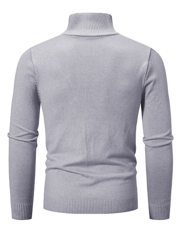 Men's casual solid color half zipper pullover stand collar sweater