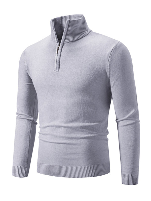 Men's casual solid color half zipper pullover stand collar sweater