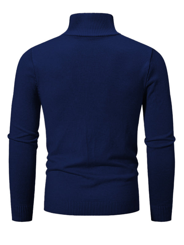 Men's casual solid color half zipper pullover stand collar sweater