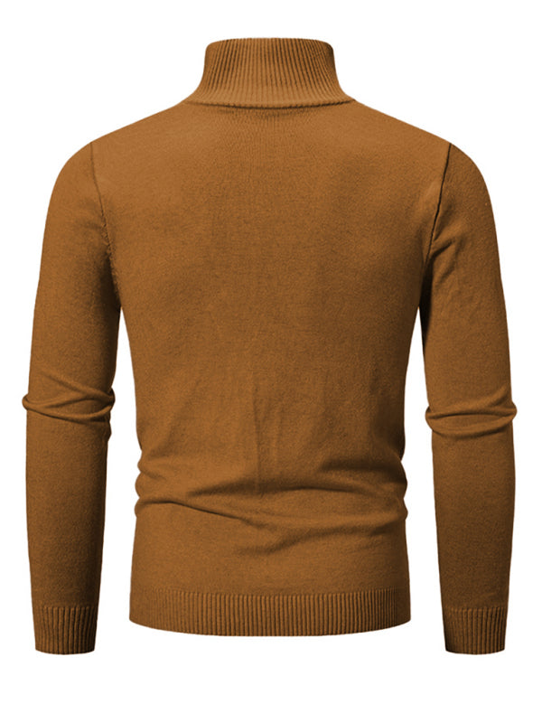 Men's casual solid color half zipper pullover stand collar sweater