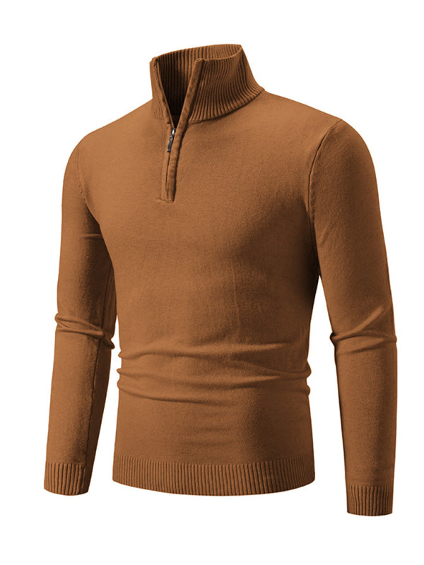 Men's casual solid color half zipper pullover stand collar sweater