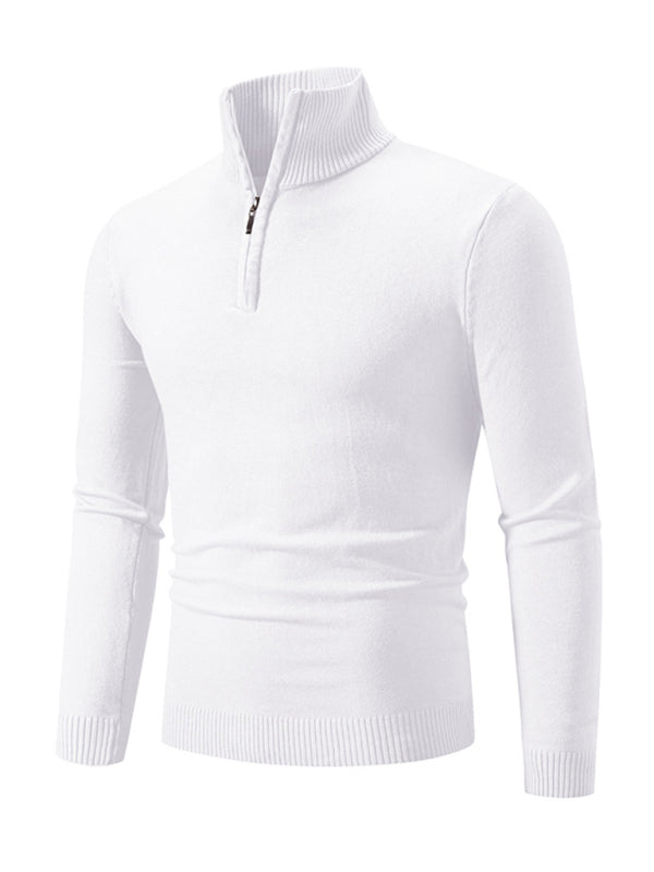 Men's casual solid color half zipper pullover stand collar sweater
