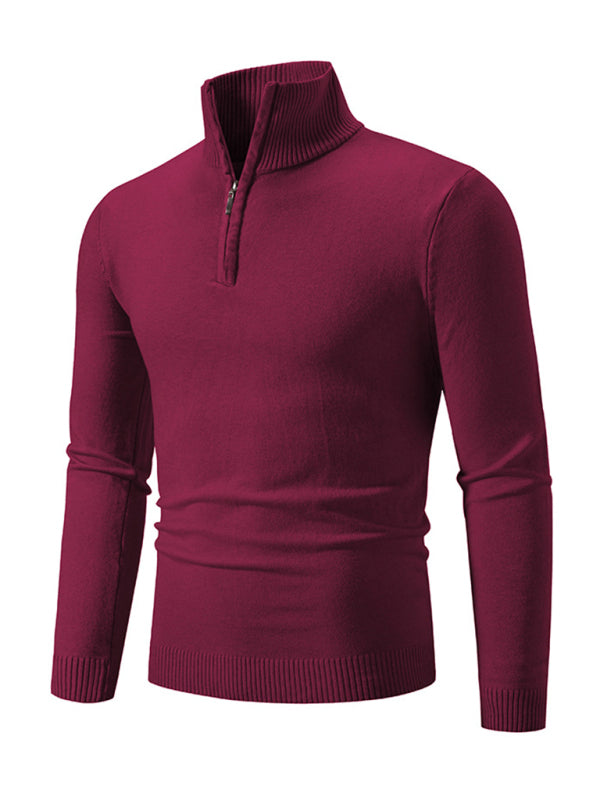 Men's casual solid color half zipper pullover stand collar sweater
