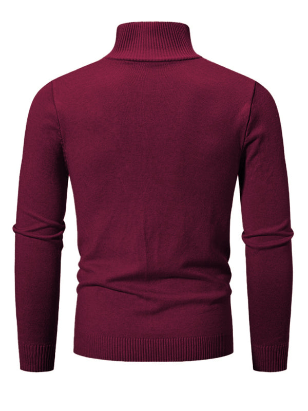 Men's casual solid color half zipper pullover stand collar sweater