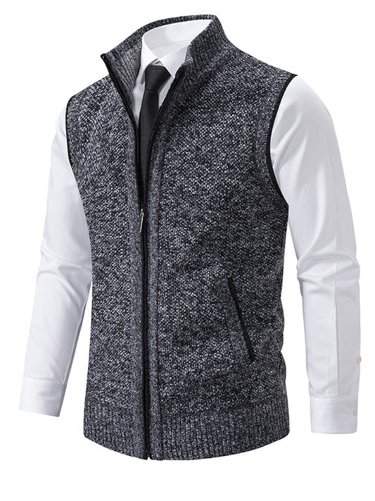 Men's stand collar sleeveless knitted casual thickened lining vest