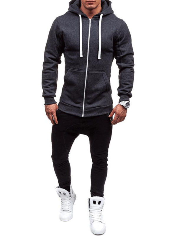 Men's long-sleeved sports hooded top zipper cardigan sweatshirt