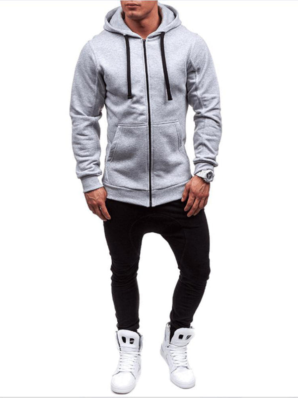 Men's long-sleeved sports hooded top zipper cardigan sweatshirt