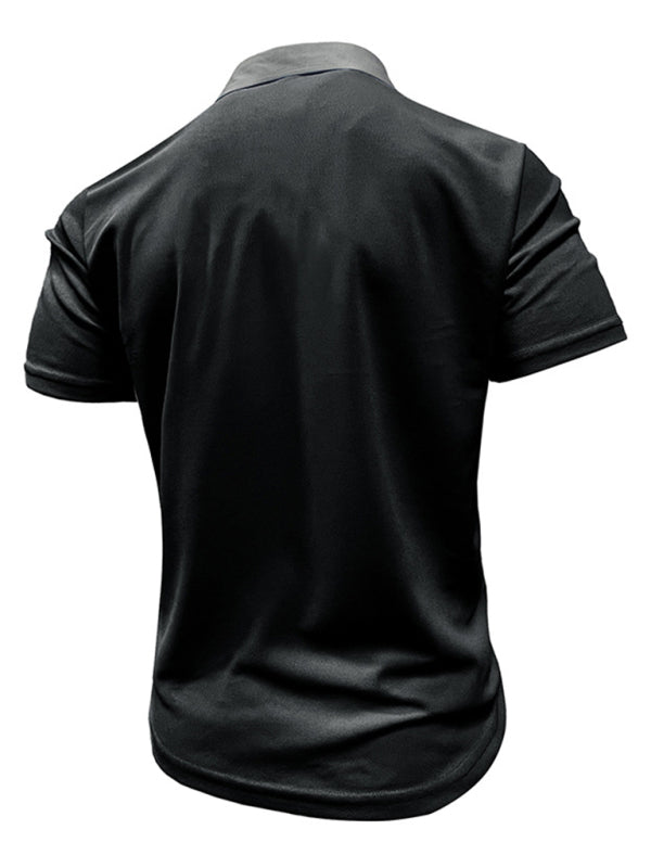 Men’s Casual Color-Block Short-Sleeve Polo Shirt with Lapel Collar