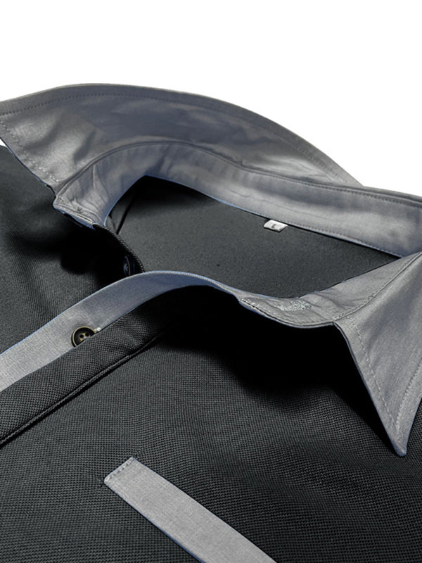 Men’s Casual Color-Block Short-Sleeve Polo Shirt with Lapel Collar