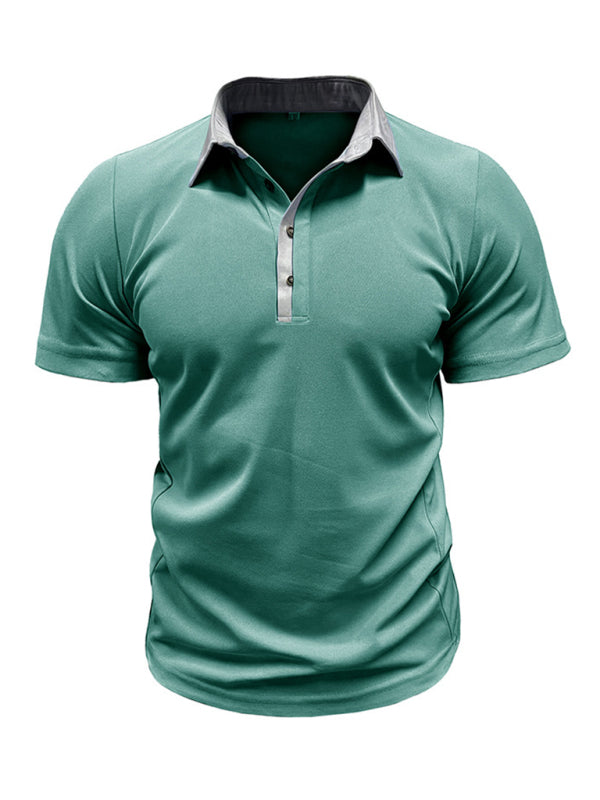 Men’s Casual Color-Block Short-Sleeve Polo Shirt with Lapel Collar