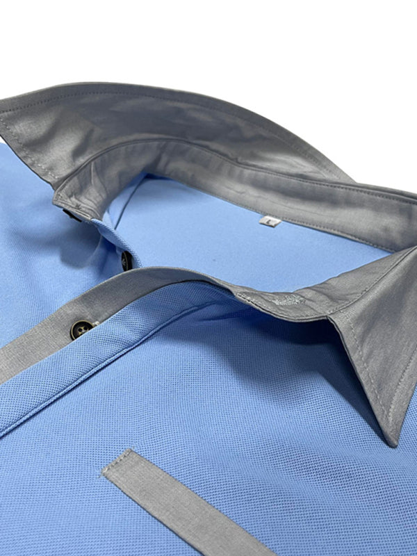 Men’s Casual Color-Block Short-Sleeve Polo Shirt with Lapel Collar