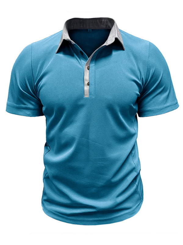 Men’s Casual Color-Block Short-Sleeve Polo Shirt with Lapel Collar