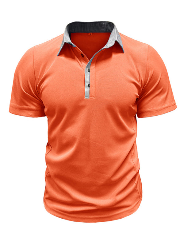 Men’s Casual Color-Block Short-Sleeve Polo Shirt with Lapel Collar