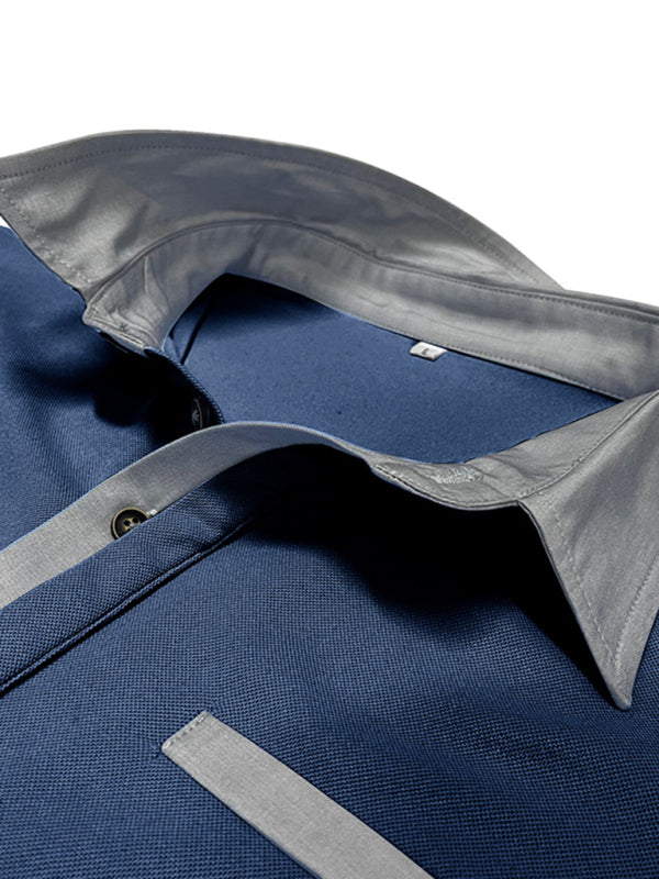 Men’s Casual Color-Block Short-Sleeve Polo Shirt with Lapel Collar