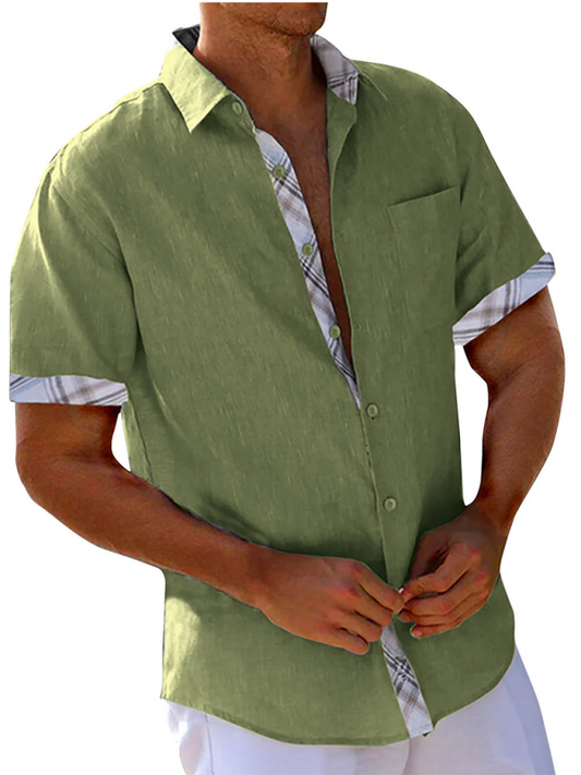 Men's Vacation  Short Sleeve Contrast Lapel Shirt