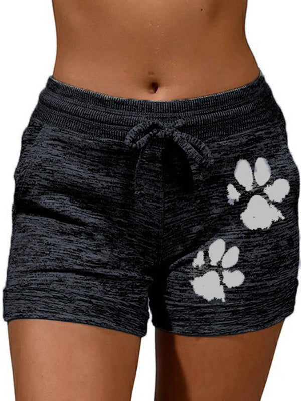 Women's printed bottoming quick-drying  yoga pants casual sports waist elastic shorts