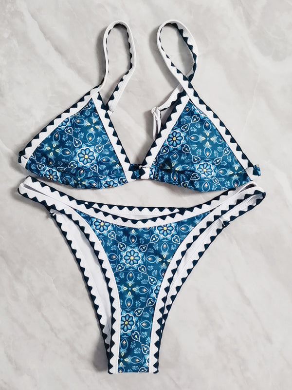New bikini split  digital printing crochet split swimsuit